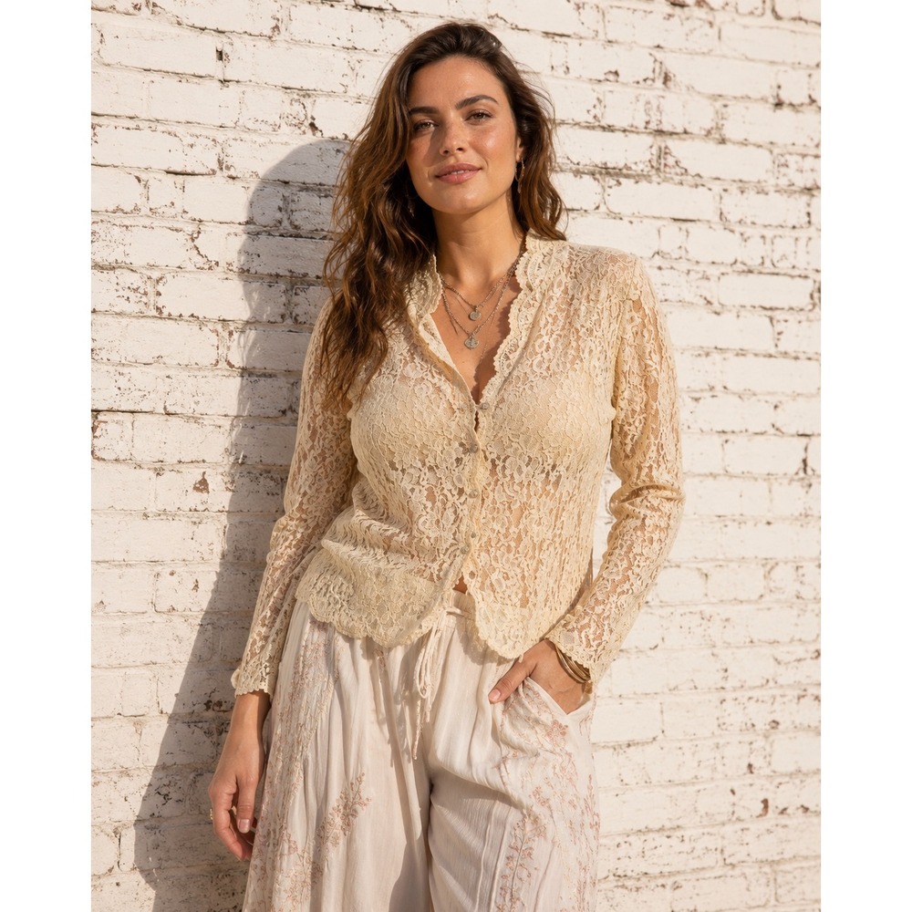 Vintage Liz Claiborne Sheer Lace Button Front Blouse Romantic Victorian Top 14